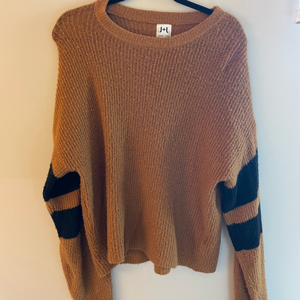 John & Jenn Brown Black Double Stripe Varsity Sweater